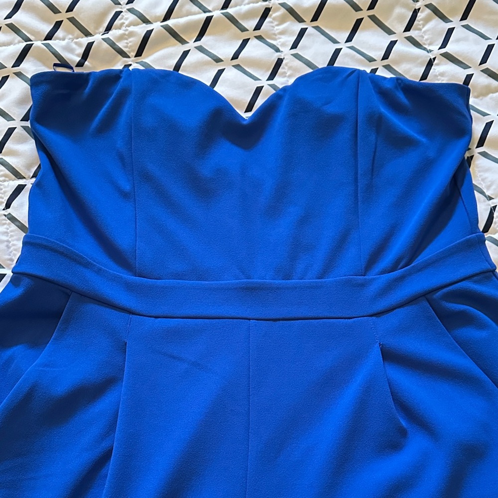Express Vibrant Blue Strapless Jumpsuit